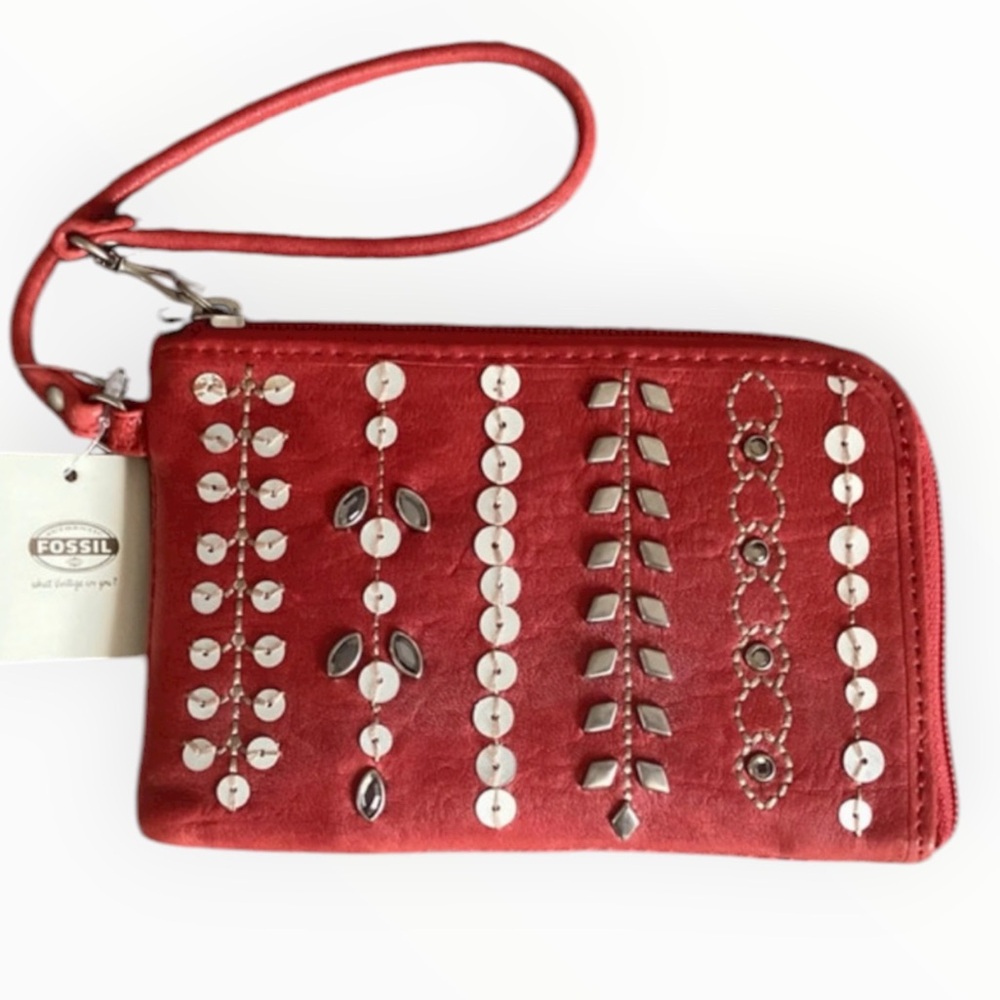 Fossil Red Embellished Wristlet NWT